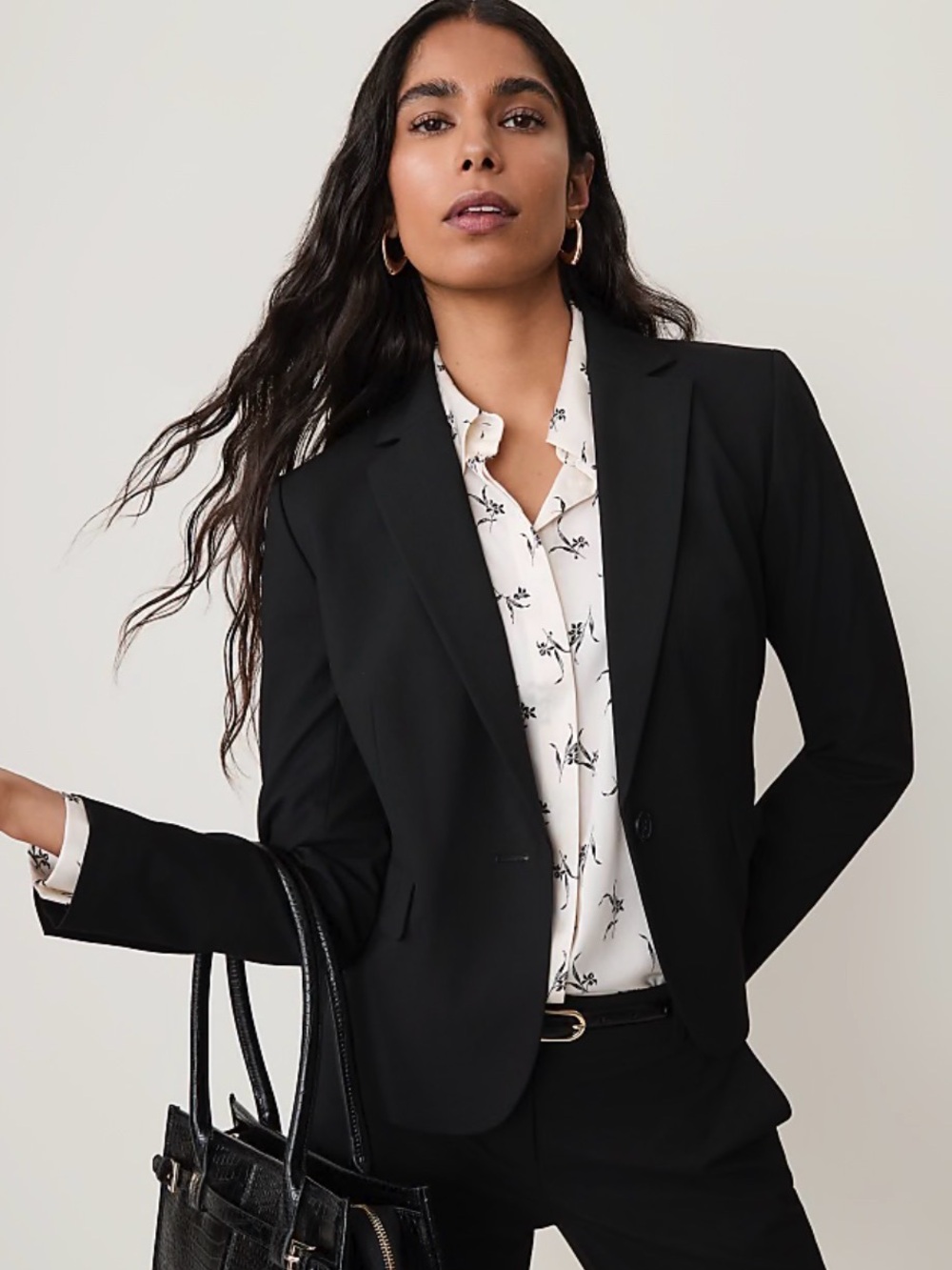 LOFT Petite Black Single Button Blazer in Seasonless Stretch
